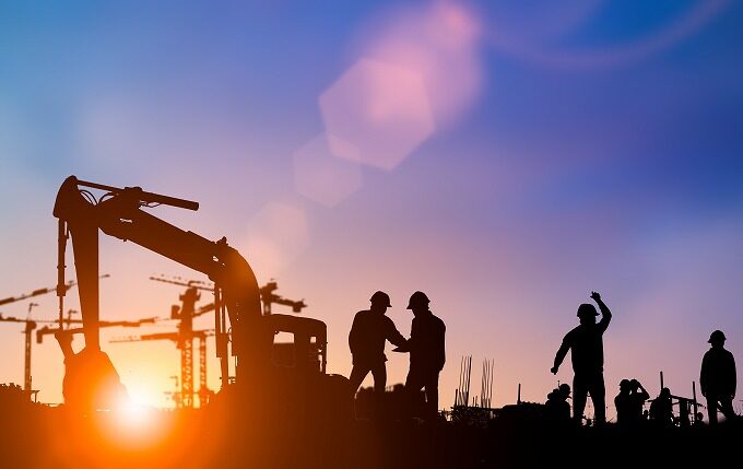 土木工事夕焼け